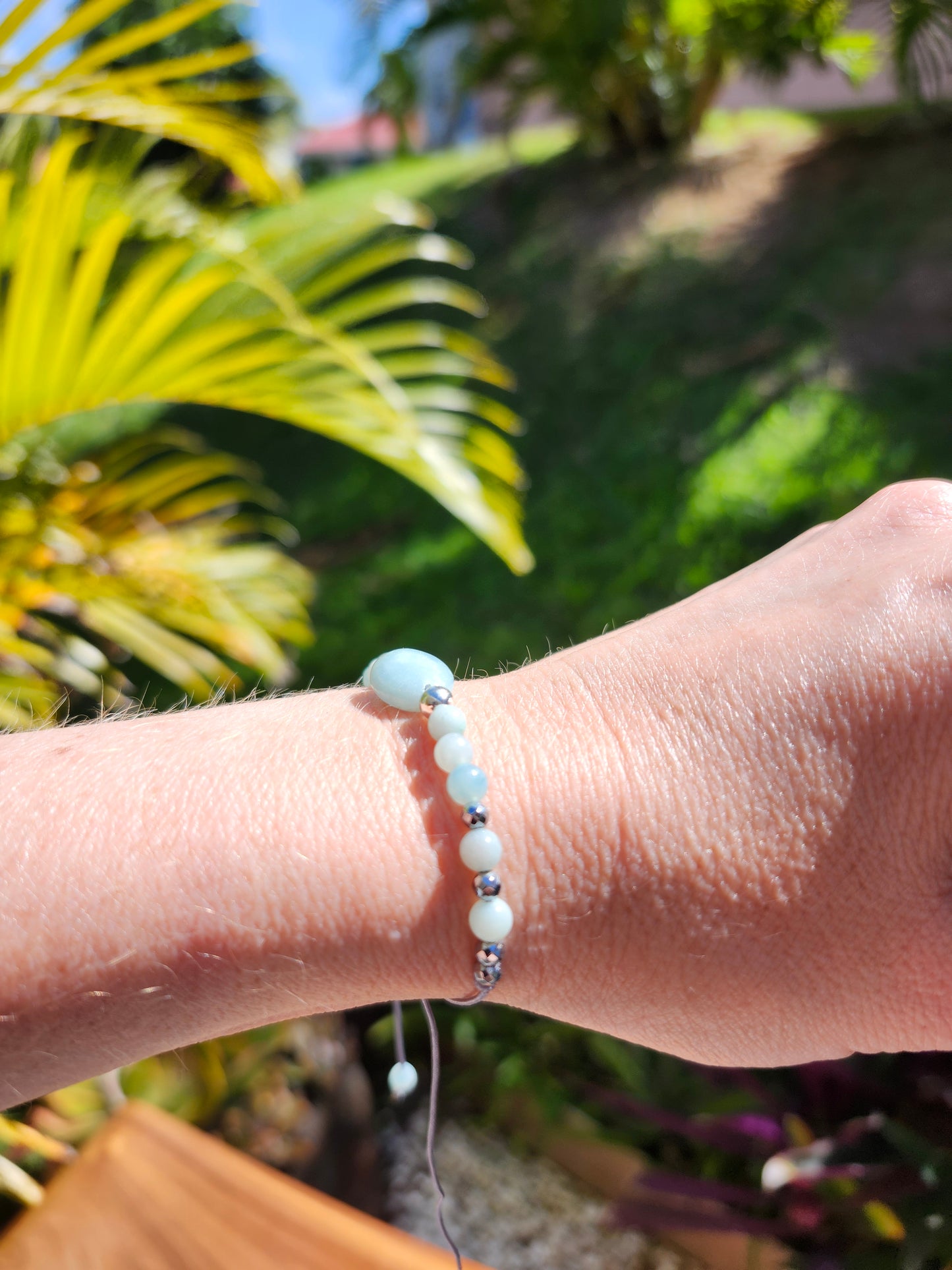 Bracelet ref 35 : Cordon réglable Amazonite et Hématite
