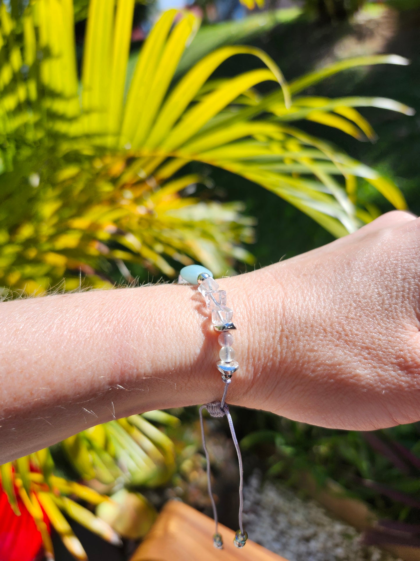 Bracelet ref 36 : Cordon réglable Amazonite et Fluorite