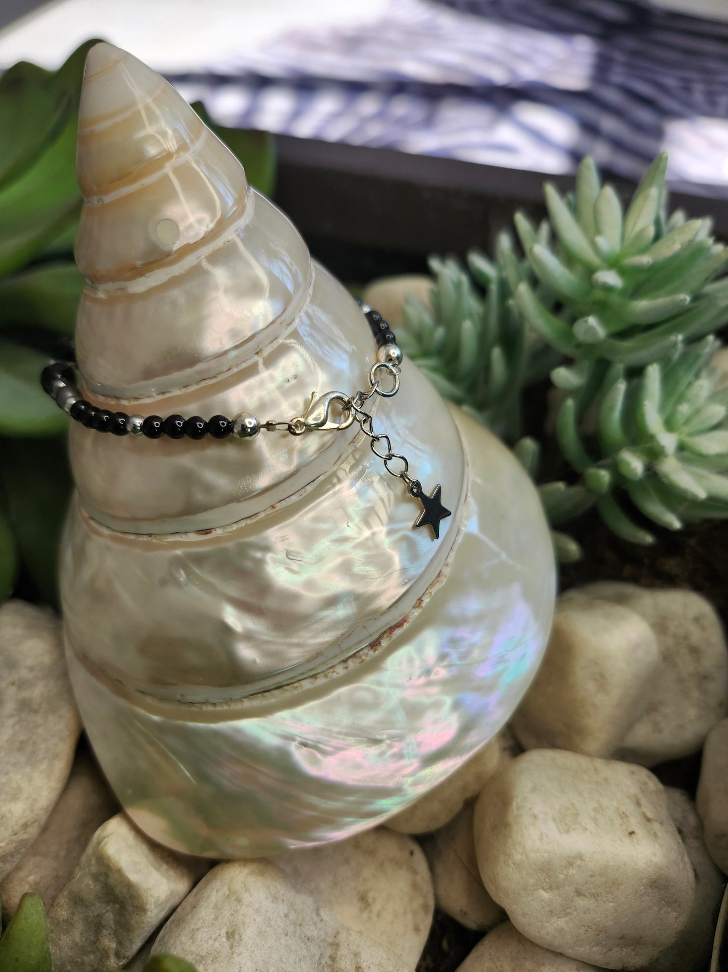 Bracelet ref 77 : Agate noire, onyx et obsidienne