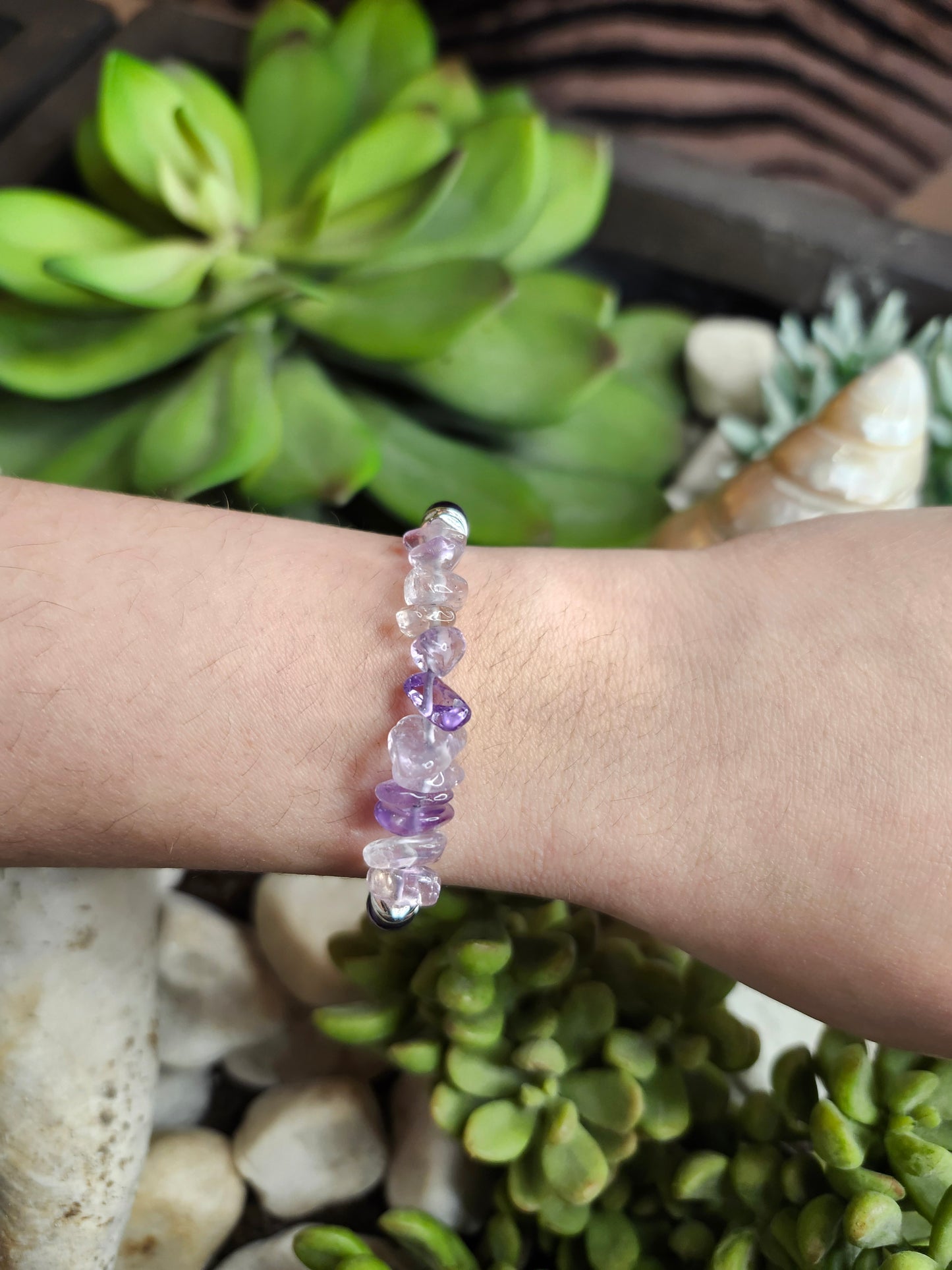 Bracelet ref 83 : Cordon réglable Amétrine, Améthyste, Cristal de roche, Hématite