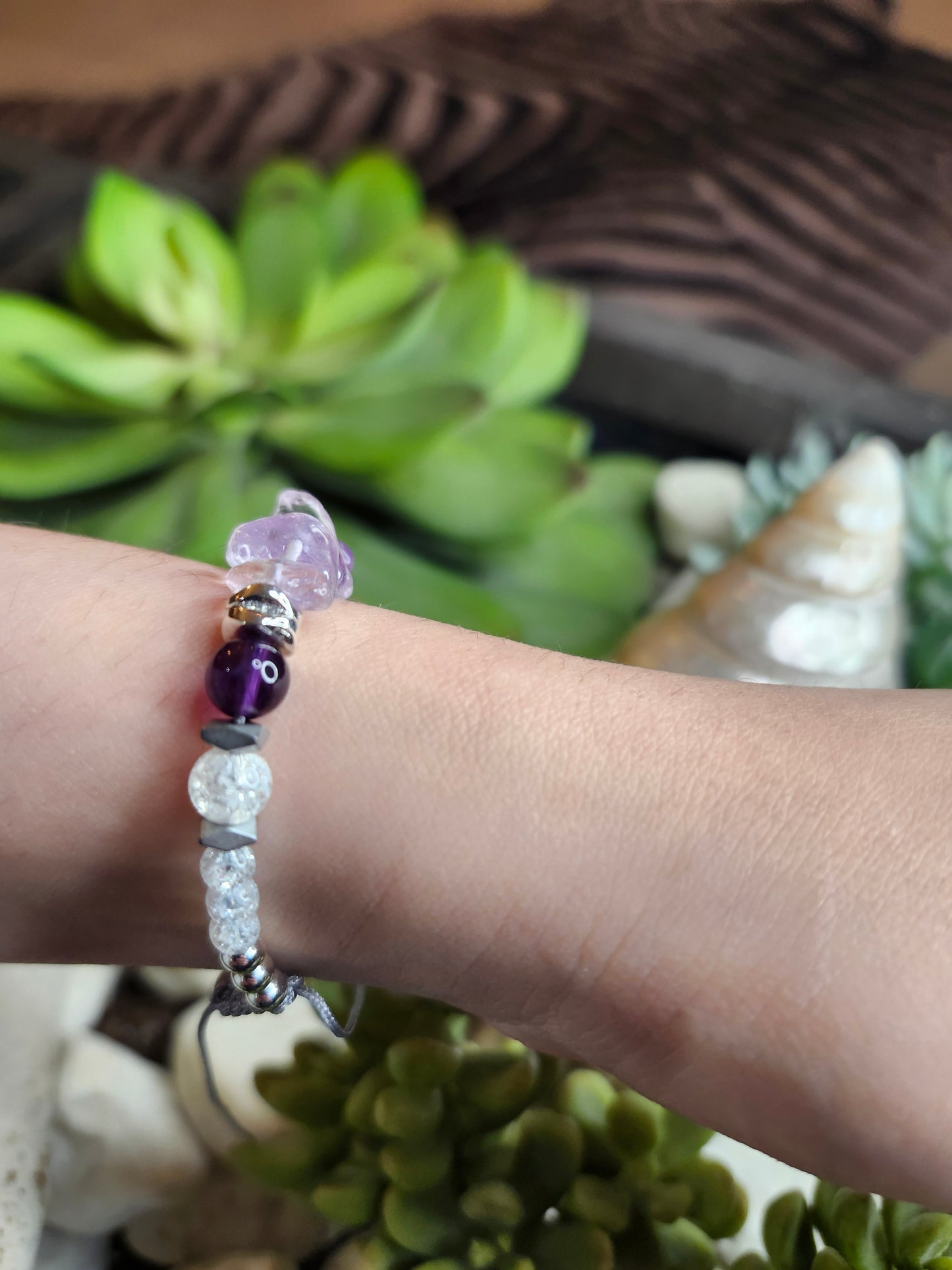 Bracelet ref 83 : Cordon réglable Amétrine, Améthyste, Cristal de roche, Hématite