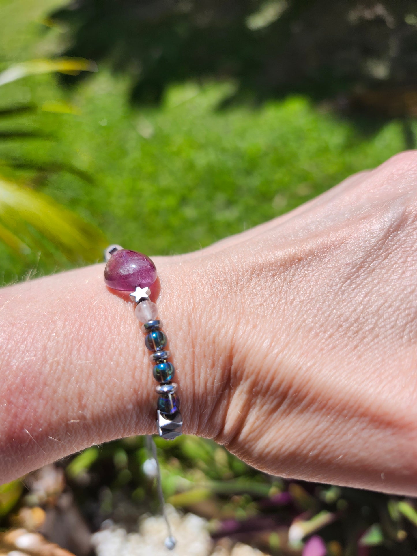 Bracelet réf. 14 : cordon réglable Fluorite et aqua aura