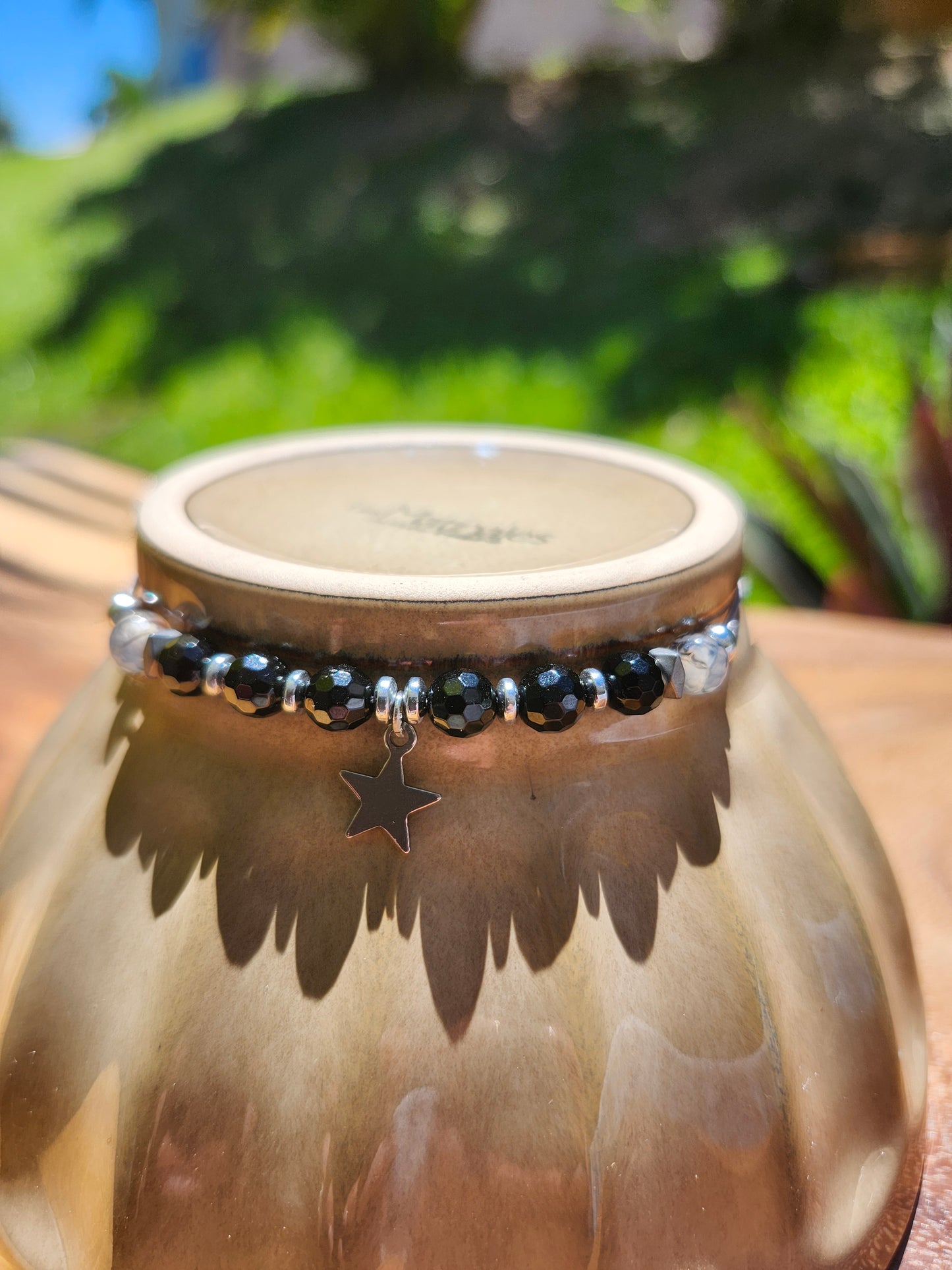 Bracelet réf. 30 : cordon réglable Agathe veine dragon et Onyx