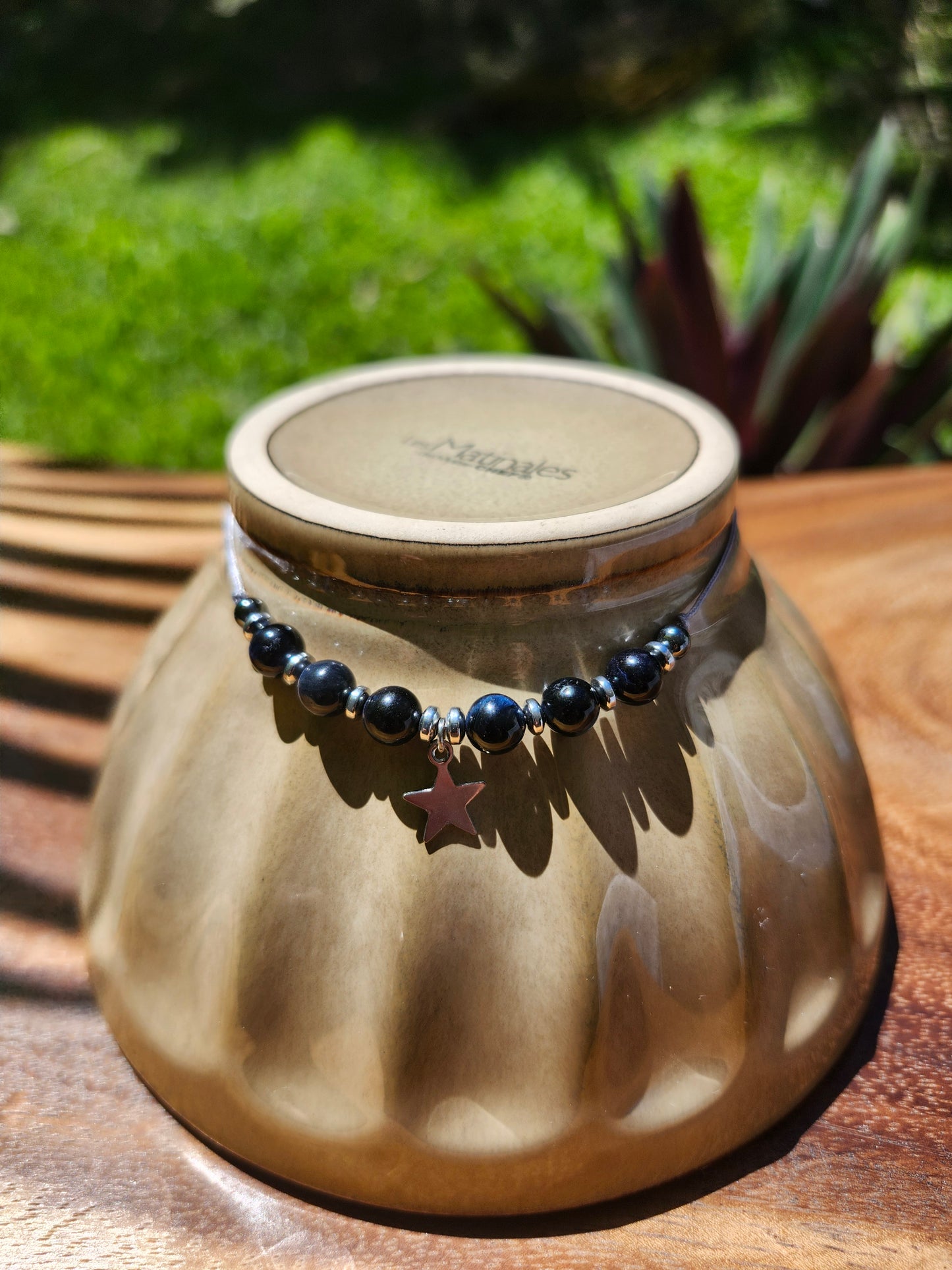 Bracelet réf. 26 : cordon réglable Œil de tigre bleu
