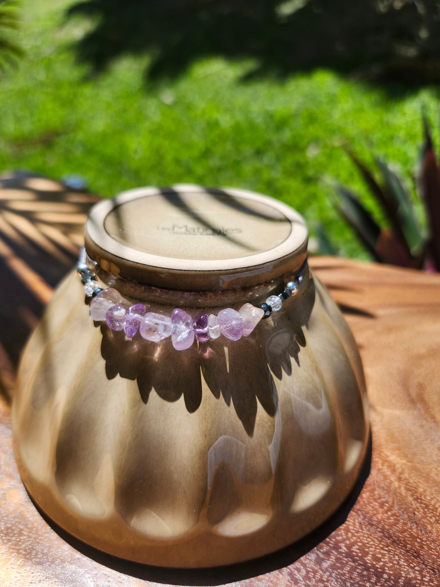 Bracelet réf. 12 : cordon réglable Améthyste et Quartz Fraise