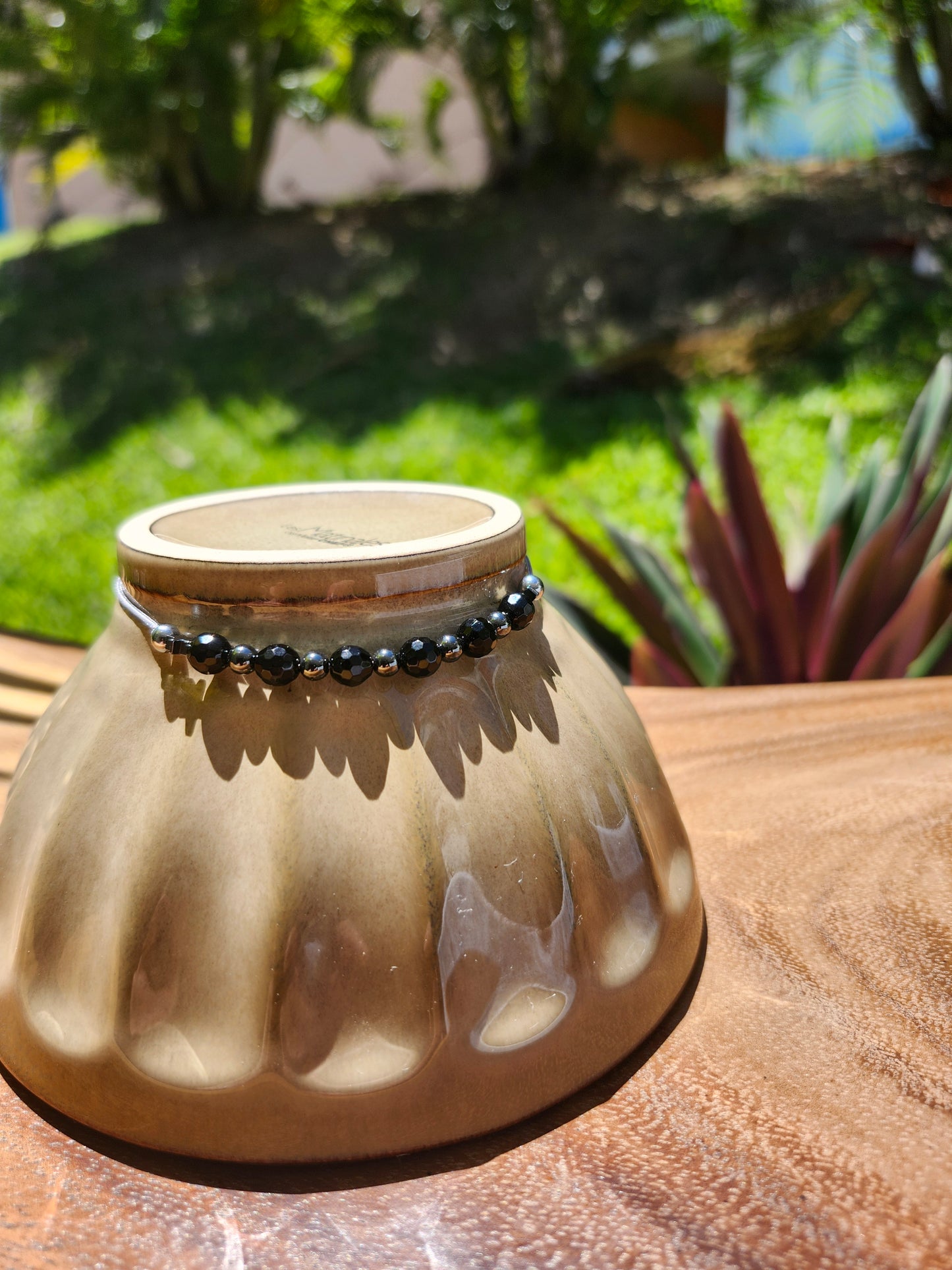 Bracelet réf. 32 : cordon réglable Onyx et Hématite