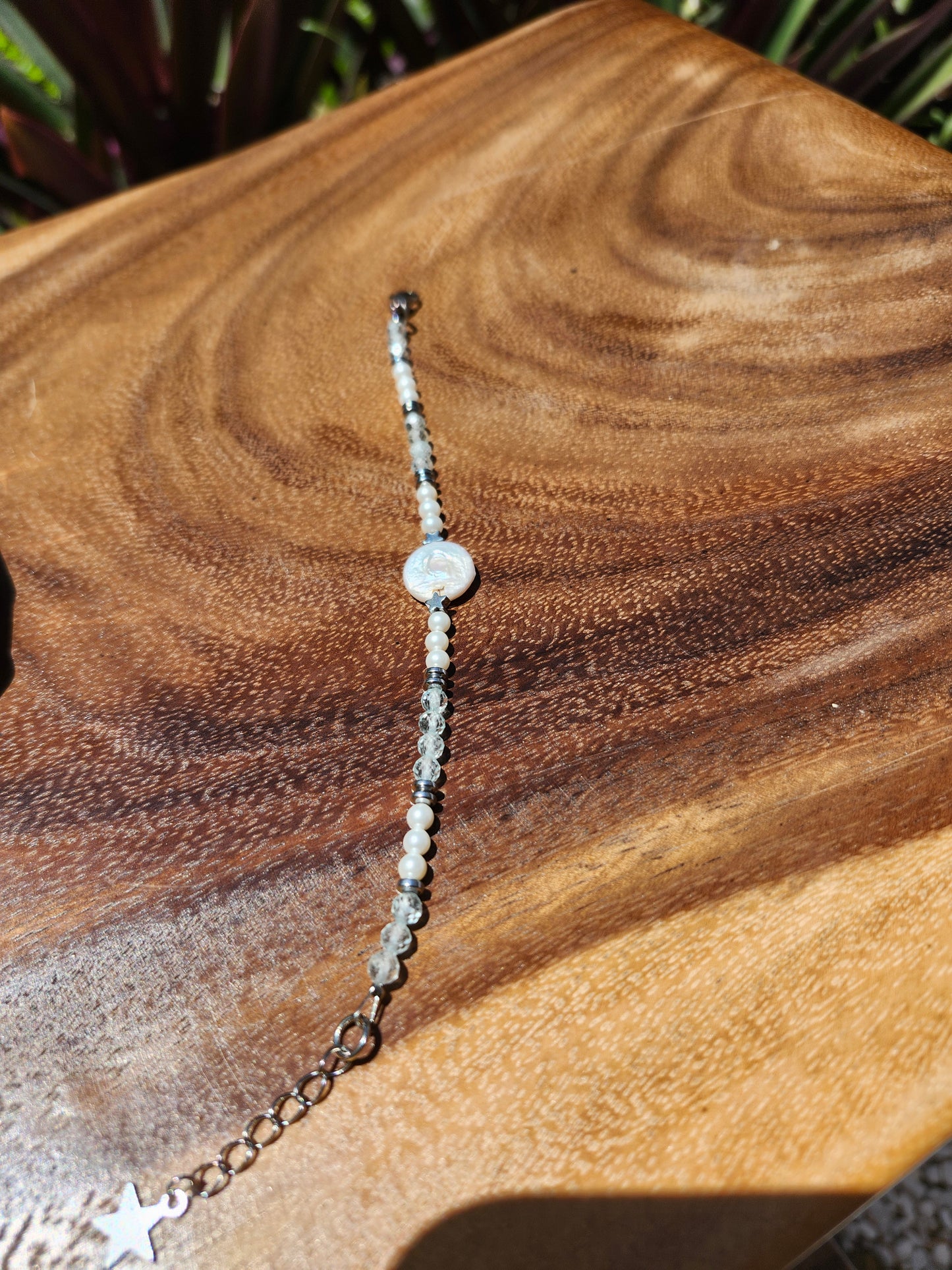 Bracelet réf. 6 : Pierres Quartz rose, Nacre et Cristal de roche