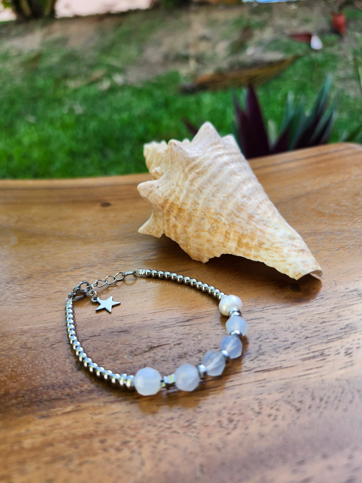 Bracelets réf. 1 : Pierres Calcédoine, Nacre et Hématite