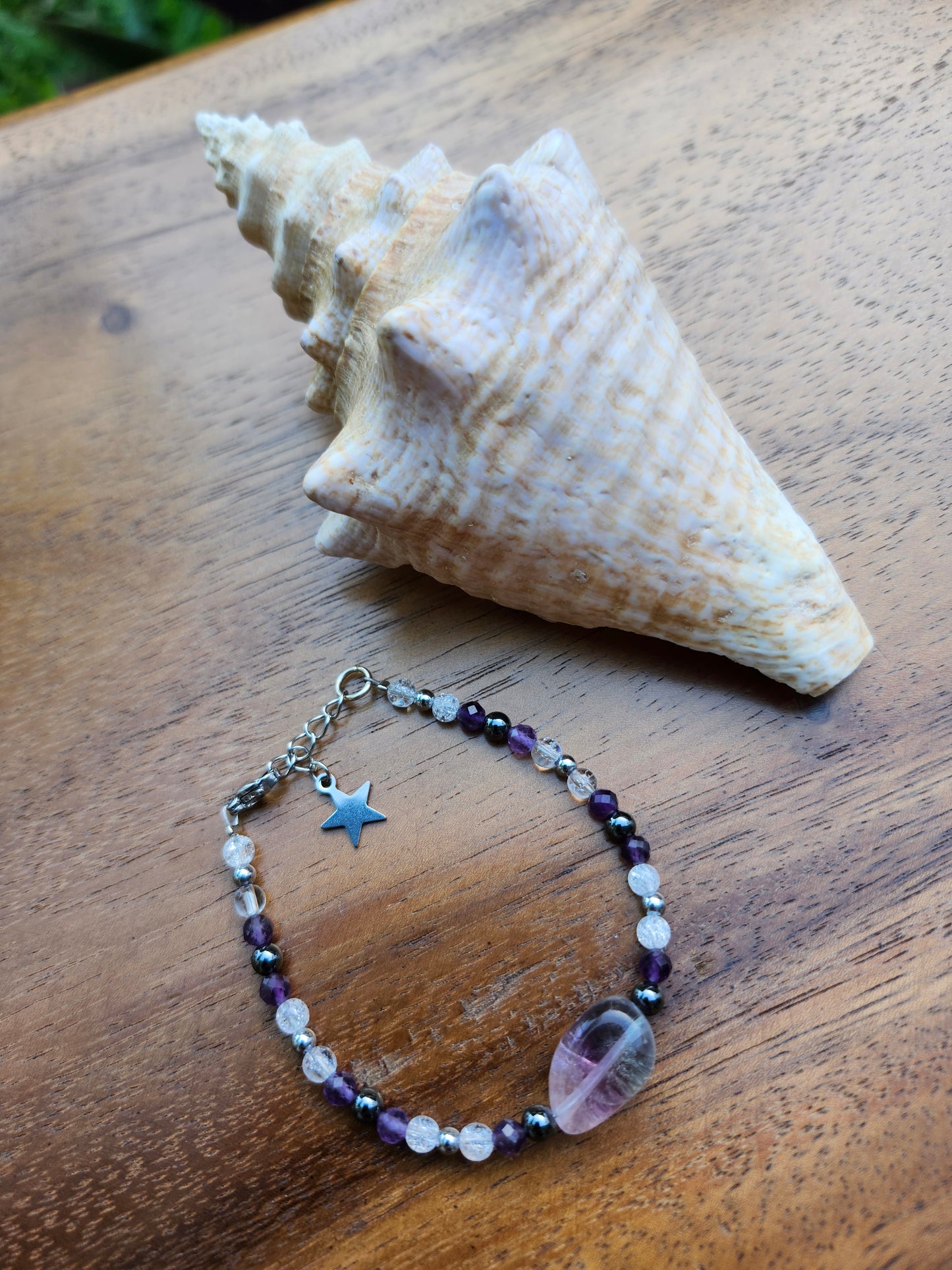 Bracelet réf. 3 : Pierres Améthyste, Cristal de roche et Fluorite