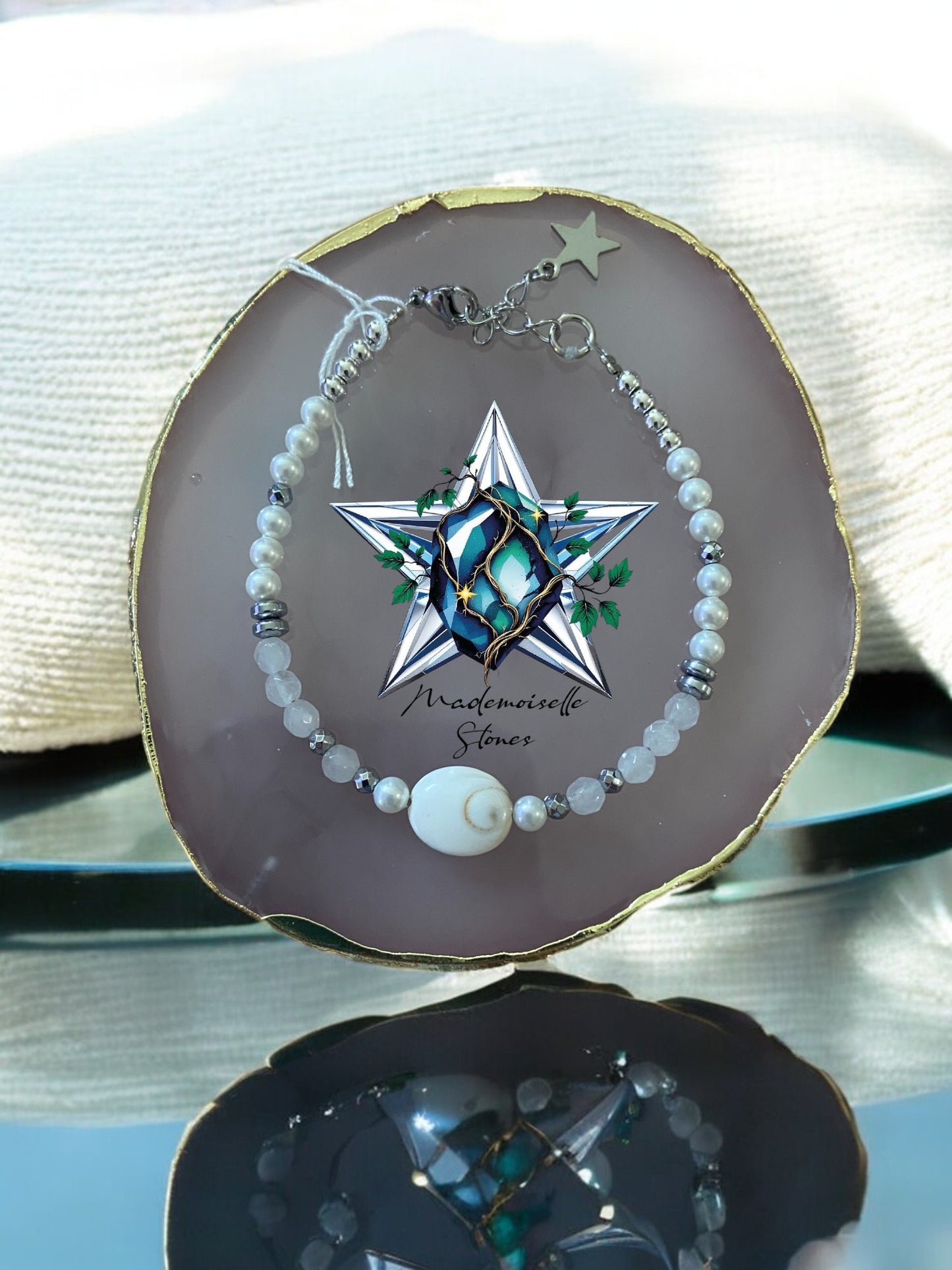 Bracelet réf. 4 : Pierres Quartz rose, œil de sainte Lucie et Hématite