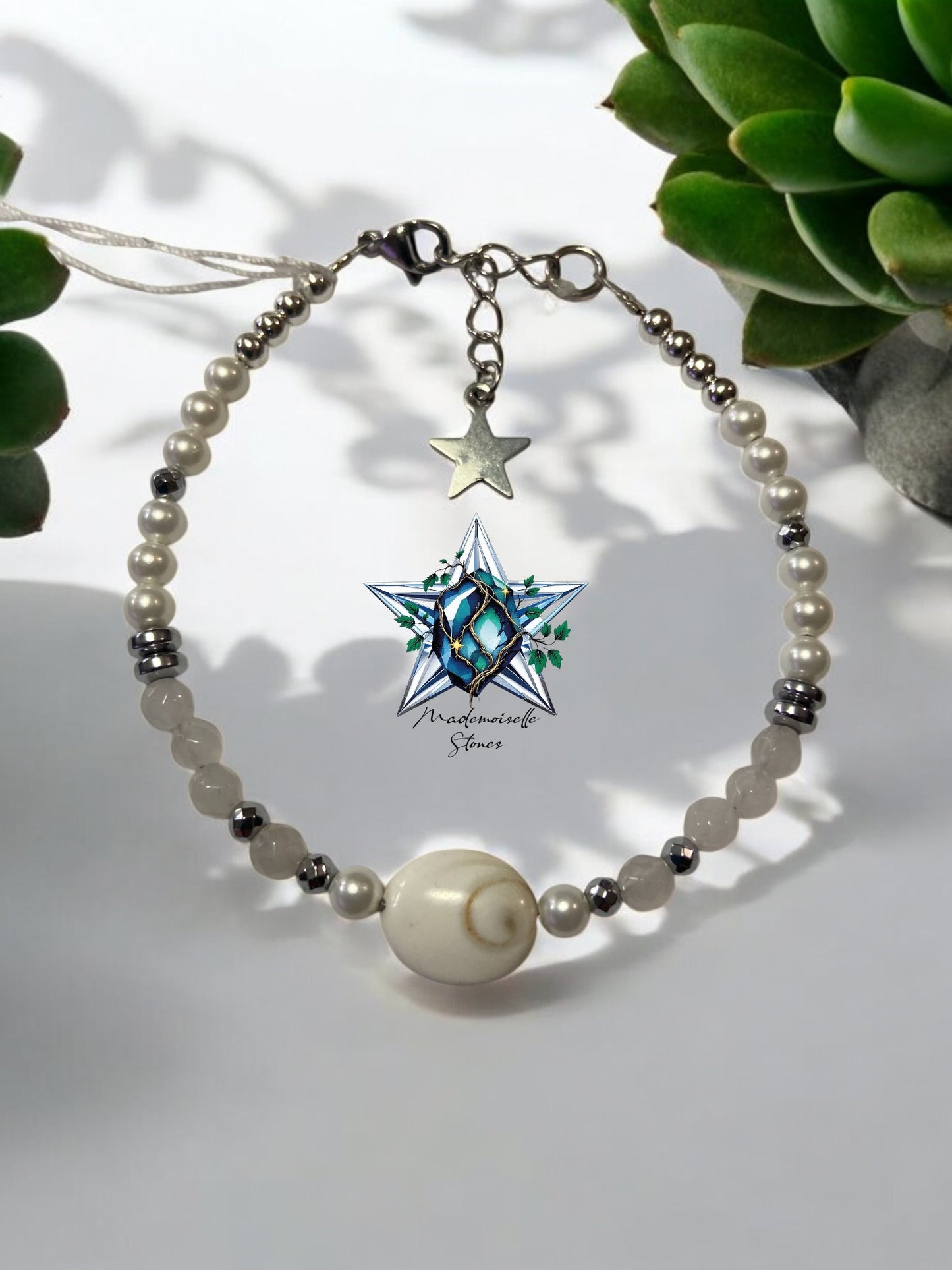Bracelet réf. 4 : Pierres Quartz rose, œil de sainte Lucie et Hématite