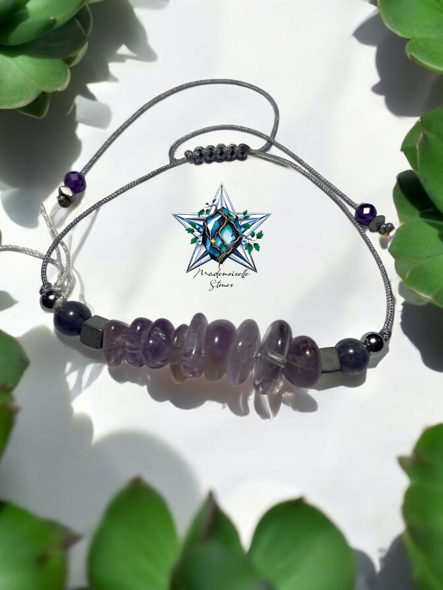 Bracelet réf. 10 : cordon réglable Améthyste et iolite