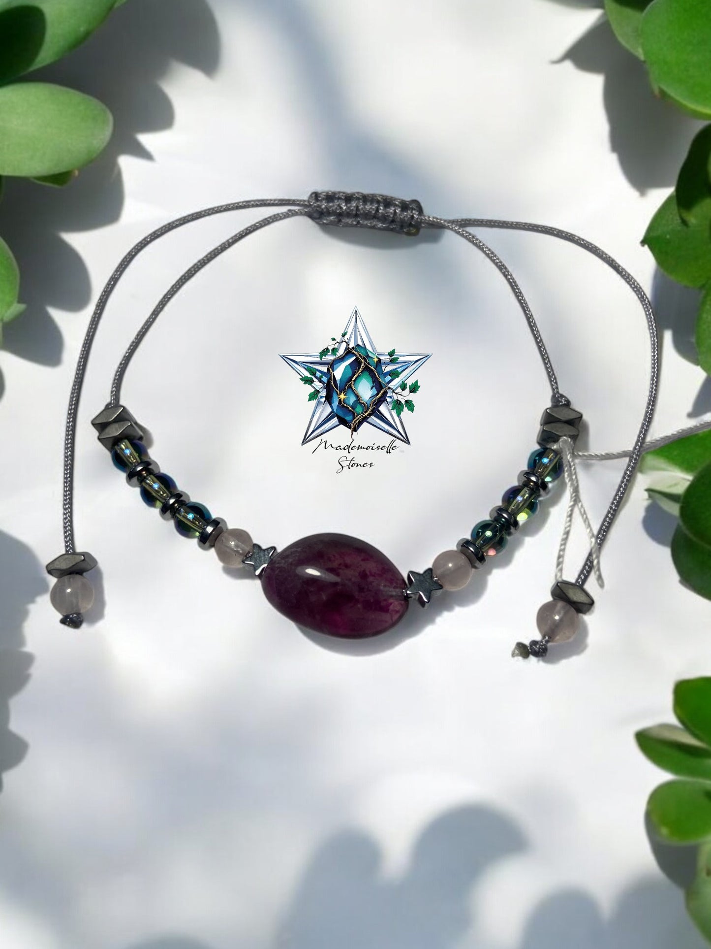 Bracelet réf. 14 : cordon réglable Fluorite et aqua aura