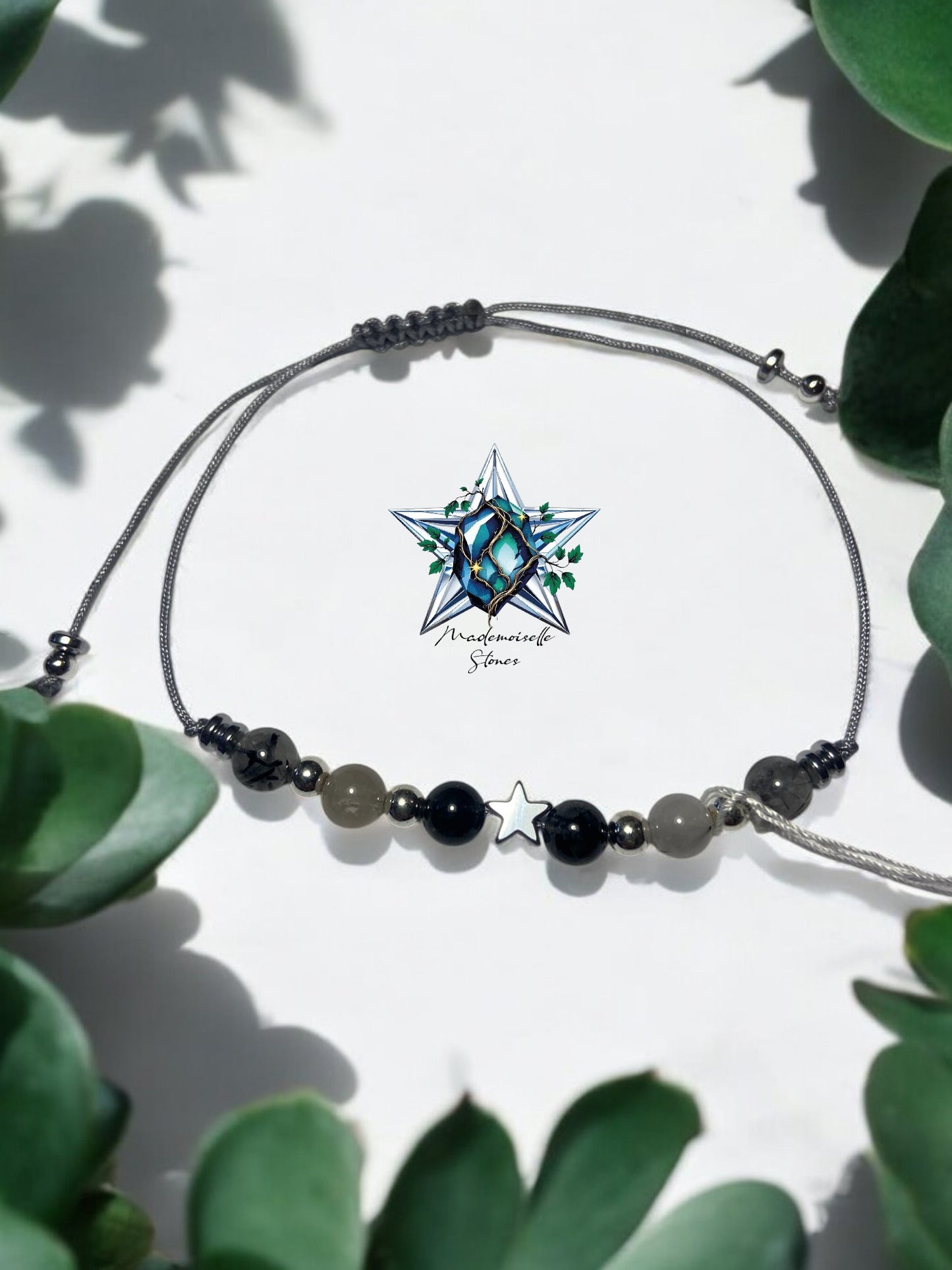 Bracelet réf. 21 : cordon réglable Tourmaline et Hématite