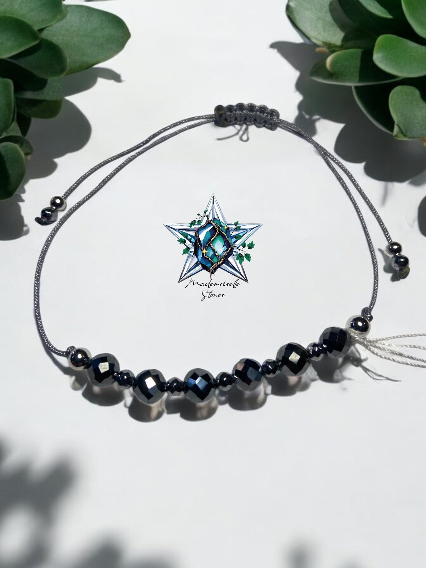 Bracelet réf. 23 : cordon réglable Silicium et Hématite
