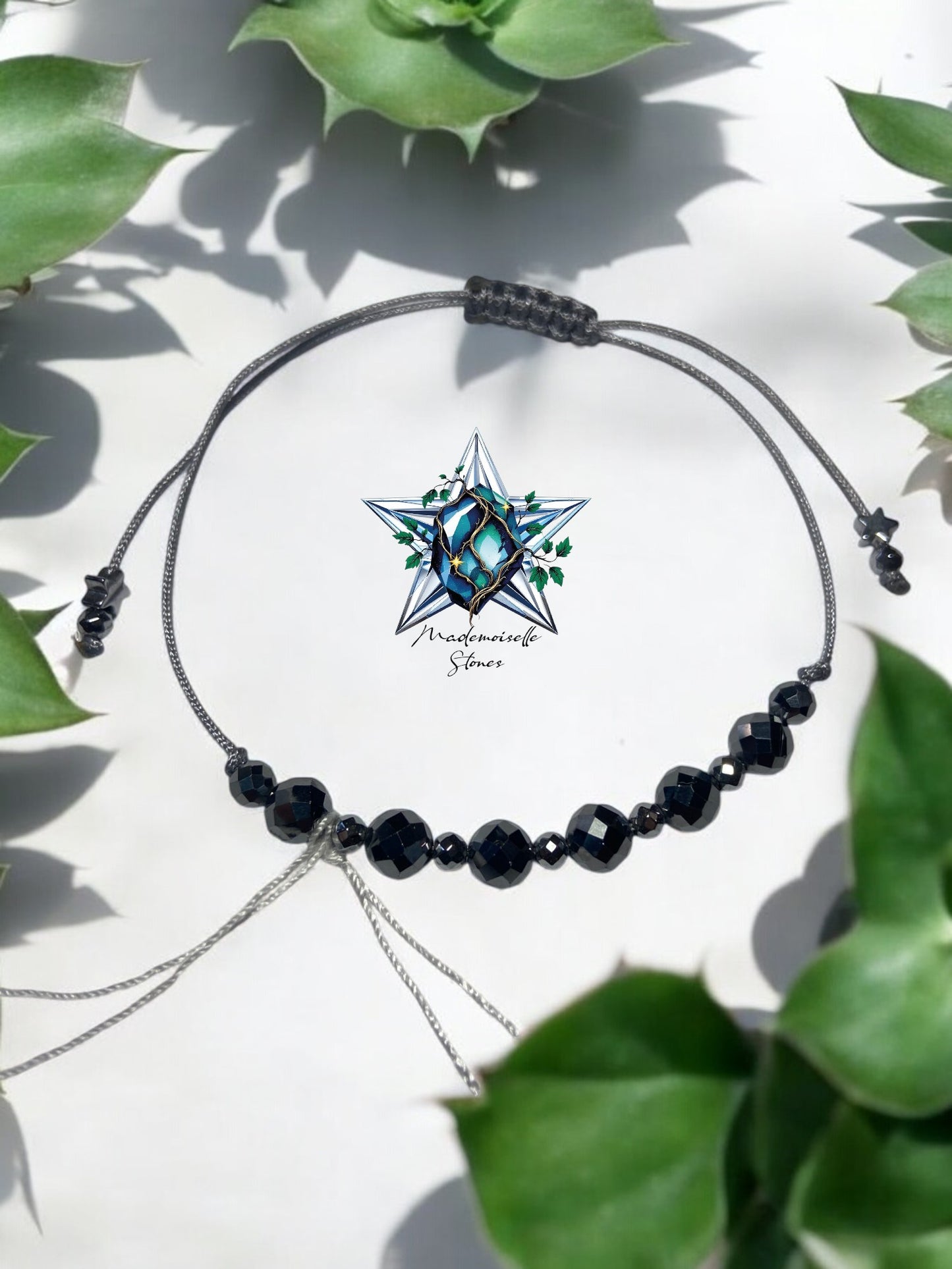 Bracelet réf. 24 : cordon réglable Silicium et Hématite
