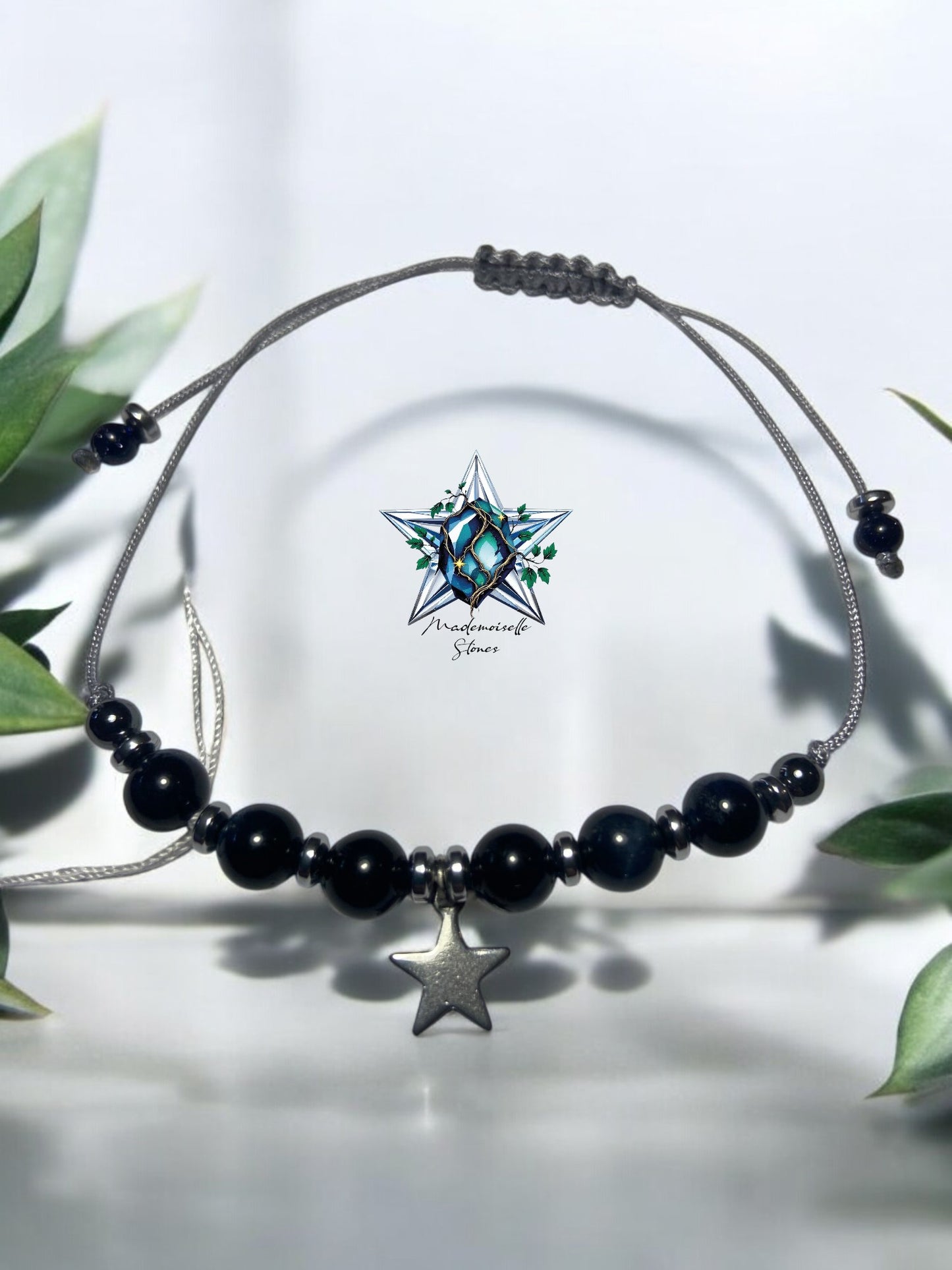 Bracelet réf. 26 : cordon réglable Œil de tigre bleu