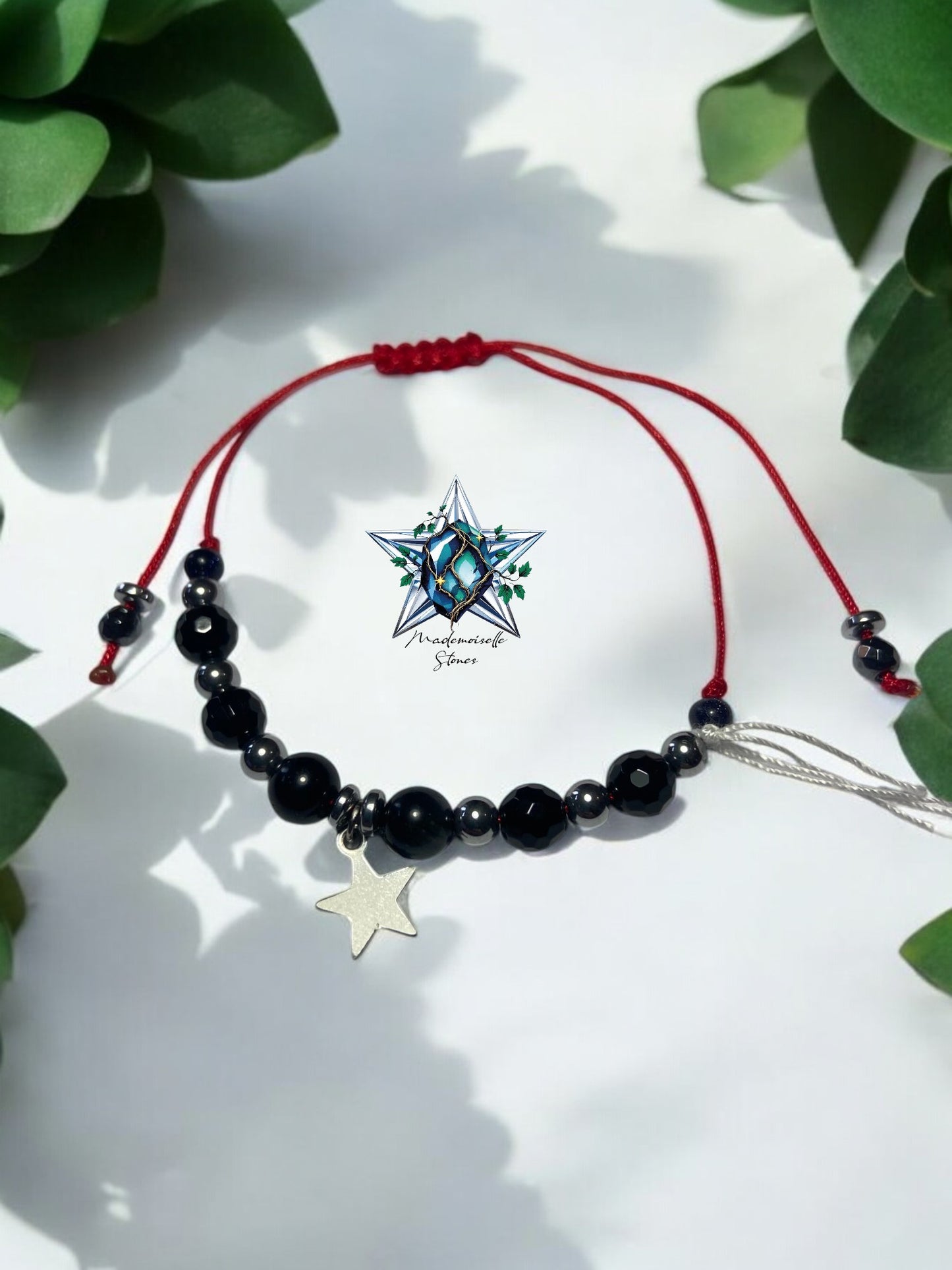 Bracelet réf. 29 : cordon réglable Œil de tigre et Tourmaline