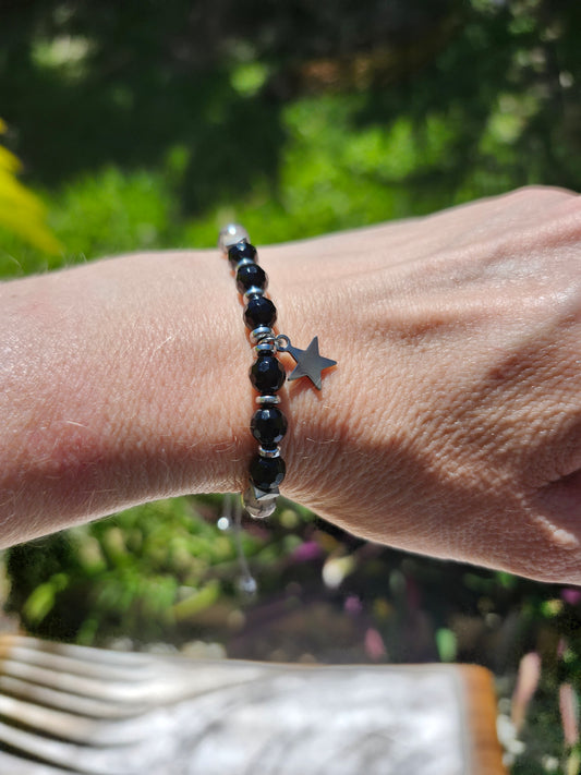 Bracelet réf. 30 : cordon réglable Agathe veine dragon et Onyx