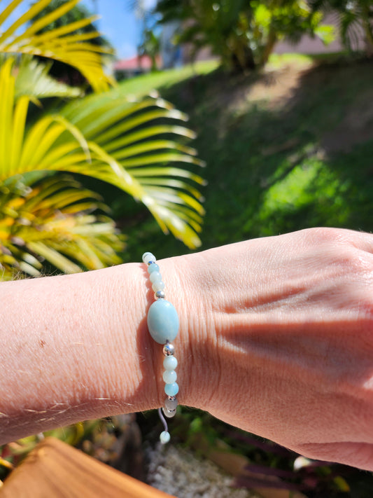 Bracelet ref 35 : Cordon réglable Amazonite et Hématite