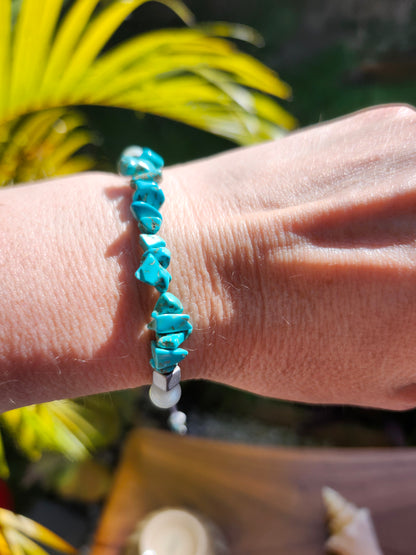Bracelet ref 41 : Cordon réglable Magnésite et Amazonite