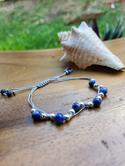 Bracelet ref 46 : Cordon réglable Sodalite / Hématite