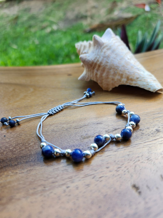 Bracelet ref 46 : Cordon réglable Sodalite / Hématite