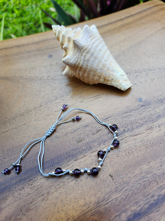 Bracelet ref 48 : Cordon réglable Améthyste/ Hématite
