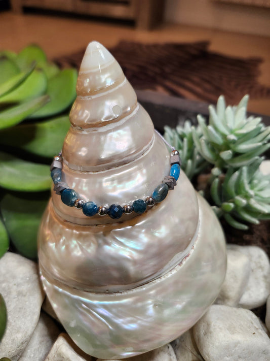 Bracelet ref 72 : Cordon réglable Apatite et hématite
