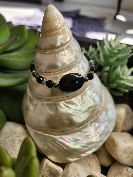 Bracelet ref 77 : Agate noire, onyx et obsidienne