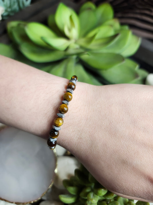 Bracelet ref 84 : Cordon réglable Œil de tigre, Hématite