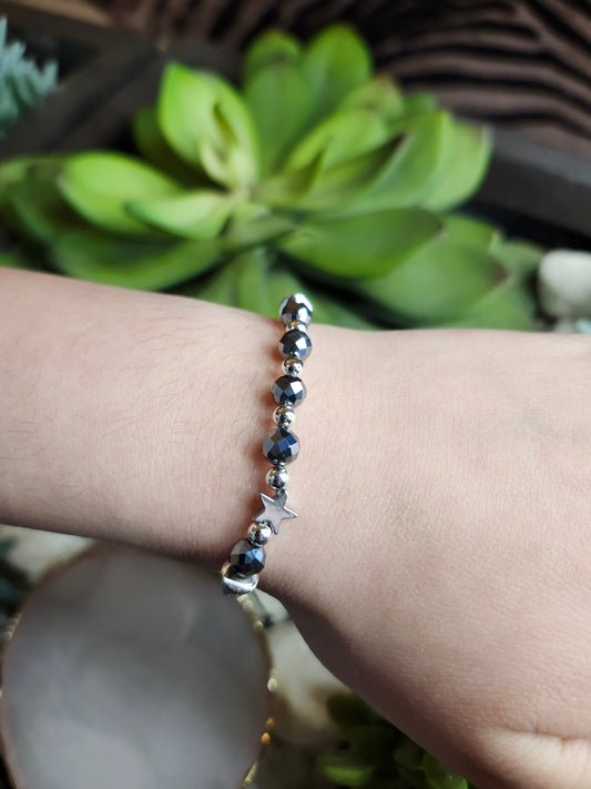 Bracelet ref 86 : Cordon réglable Silicium et Hématite