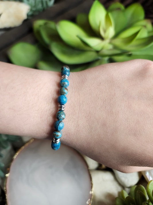 Bracelet ref 87 : Cordon réglable Jaspe bleue et hématite