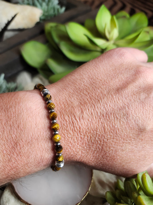 Bracelet ref 91 : Cordon réglable Œil du tigre et Hématite