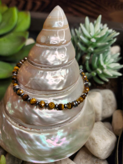 Bracelet ref 91 : Cordon réglable Œil du tigre et Hématite
