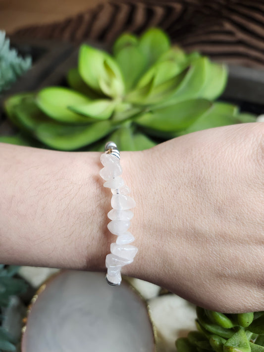 Bracelet ref 92 : Cordon réglable Quartz rose, Labradorite, Hématite