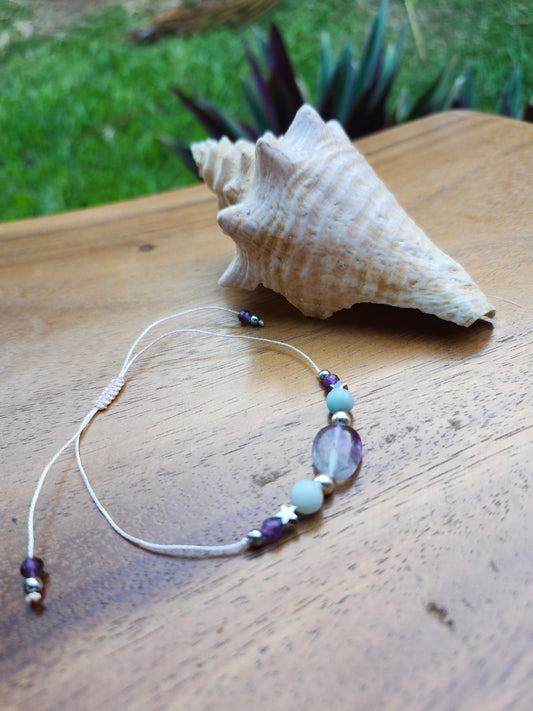 Bracelet réf. 17 : cordon réglable Fluorite, Amazonite et Améthyste