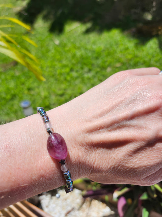 Bracelet réf. 14 : cordon réglable Fluorite et aqua aura