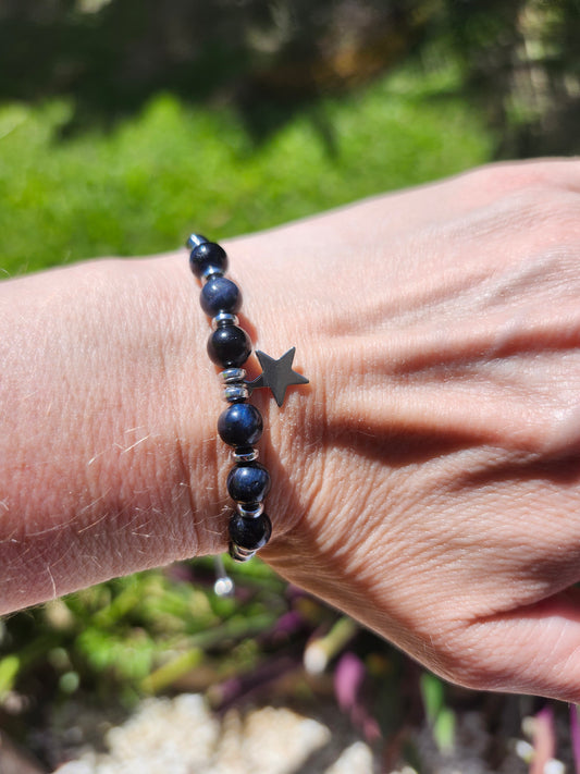 Bracelet réf. 26 : cordon réglable Œil de tigre bleu