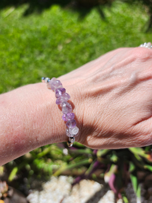 Bracelet réf. 13 : cordon réglable Améthyste et Cristal de roche