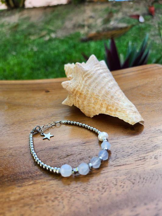 Bracelets réf. 1 : Pierres Calcédoine, Nacre et Hématite