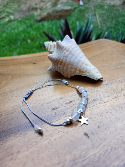 Bracelet réf. 7 : cordon réglable Quartz fraise et Hématite