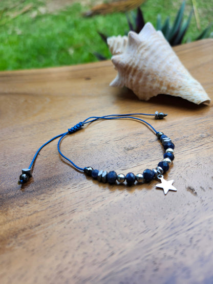 Bracelet réf. 31 : cordon réglable Sodalite et Hématite