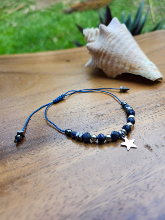 Bracelet réf. 31 : cordon réglable Sodalite et Hématite