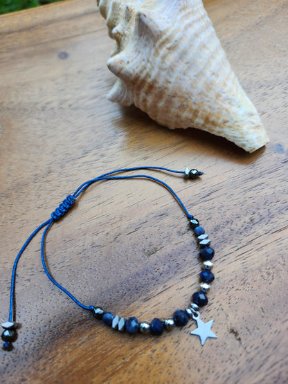 Bracelet réf. 31 : cordon réglable Sodalite et Hématite