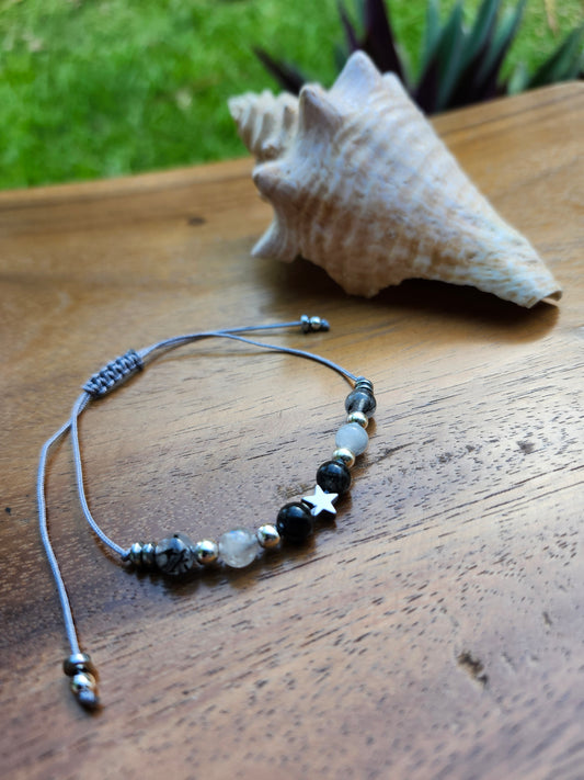 Bracelet réf. 21 : cordon réglable Tourmaline et Hématite
