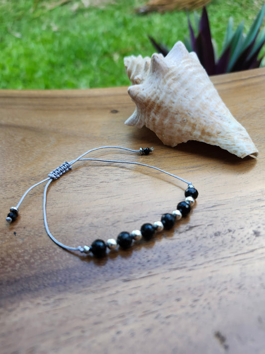 Bracelet réf. 22 : cordon réglable Tourmaline noir et Hématite