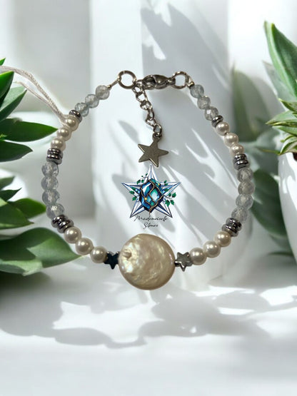 Bracelet réf. 6 : Pierres Quartz rose, Nacre et Cristal de roche