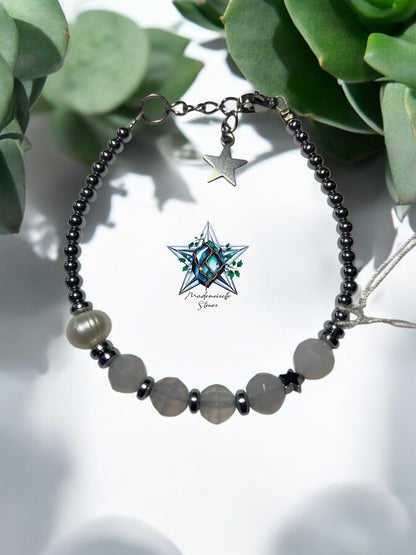 Bracelets réf. 1 : Pierres Calcédoine, Nacre et Hématite