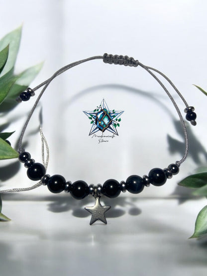Bracelet réf. 26 : cordon réglable Œil de tigre bleu